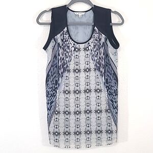 CABI Sleeveless Patterned Lightweight Blue/Gray Tunic Top, size XS